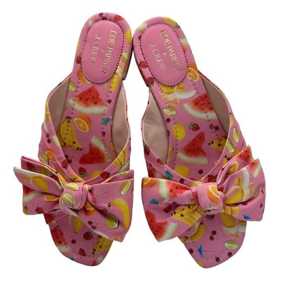 Edie Parker x J. Crew Bow Slide Sandals in Fruit Punch Size 10 NWOT - Picture 3 of 6